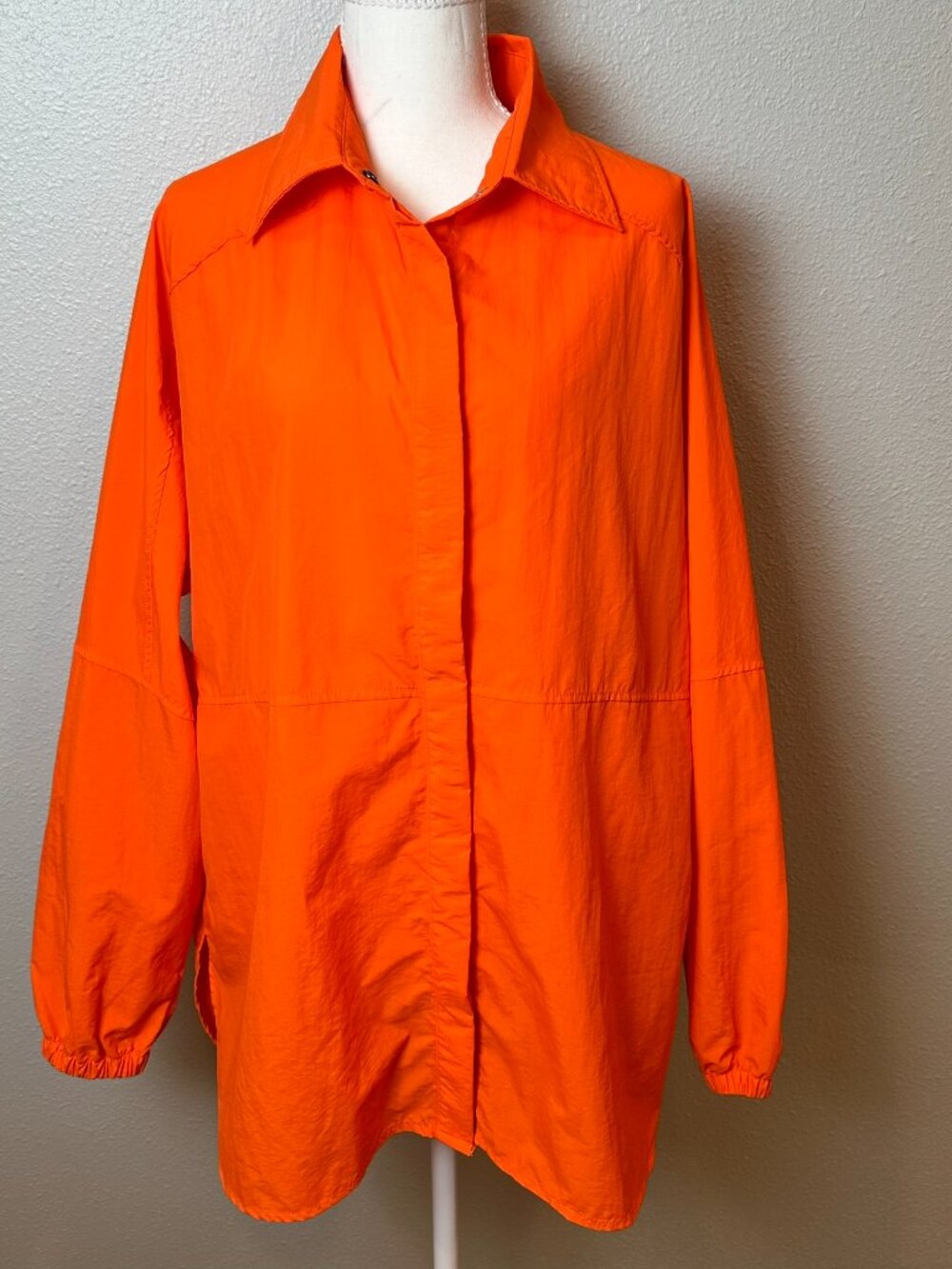 WILO‎ Parachute Oversized Button Up Shirt Tangerine Orange Long Sleeve Women's S